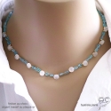 Collier en topaze bleue et pierre de lune, ras de cou fin avec pampilles gouttes, pierre fine, fait main, création by Alicia