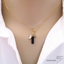 Pendentif breloque onyx, plaqué or et gri-gri en pierre semi-précieuse, collier, fait main, créations by Alicia