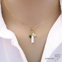 Pendentif breloque jade blanc, plaqué or et gri-gri en pierre semi-précieuse, collier, fait main, créations by Alicia