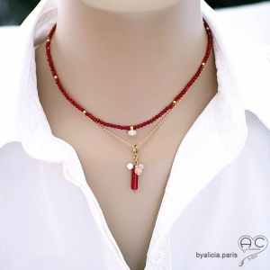 bijoux artisanaux pierre orange or collier ras du cou femme délicat raffiné fait sur-mesure