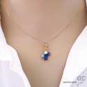 Pendentif breloque lapis-lazuli, plaqué or et gri-gri en pierre semi-précieuse, collier, fait main, créations by Alicia
