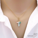 Pendentif breloque amazonite, plaqué or et gri-gri en pierre semi-précieuse, collier, fait main, créations by Alicia