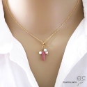 Pendentif breloque rhodonite, plaqué or et gri-gri en pierre semi-précieuse, collier, fait main, créations by Alicia