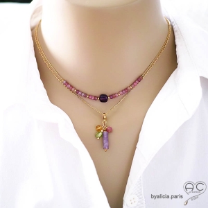 bijoux artisanaux créateur pierre violet or collier ras de cou violet femme raffiné délicat fait à la main en France