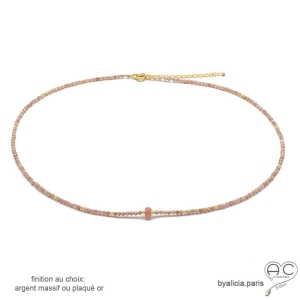 collier rose femme pierre naturelle rose argent ou or ras de cou fin discret minimaliste artisanal