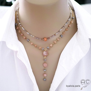 bijoux createur artisanaux pierres semi-précieuses orange or collier ras du cou femme fabriqué à la main en France