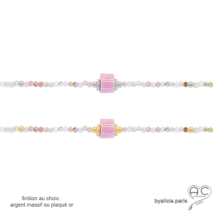 pierre opale rose ras du cou plaqué or argent collier choker rose minimaliste artisanal