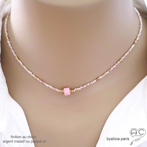 ras de cou rose femme pierre opale rose plaqué or collier choker délicat fait sur mesure