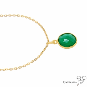 pendentif vert femme pierre agate verte collier plaqué or artisanal sur mesure