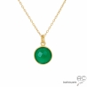 pierre agate verte plaqué or ras du cou collier cravate vert femme artisanal fait en France