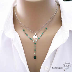 bijoux pierres vertes femme artisanaux collier créateur agate onyx verte fait main sur mesure