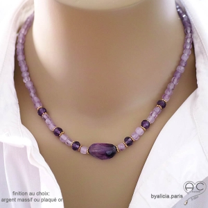 ras de cou violet femme améthyste collier violet artisanal unique pierre violete
