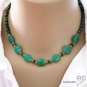 Collier chrysoprase et malachite cube, pierres semi-précieuses vertes et plaqué or, création by Alicia