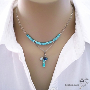 bijoux bleues créateur turquoise argent collier femme fabriqué à la main en France