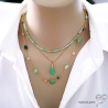 pierre verte chrysoprase plaqué or bijou collier ras de cou pendentif vert femme bijou créateur fait en France