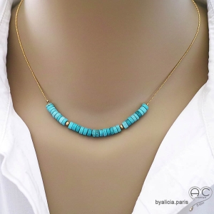 ras de cou femme turquoise reconstituée sur une chaîne en vermeil fait main création by Alicia