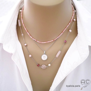 pierre naturelle rose bijoux collier ras de cou opale rose fabriqué à la main en France