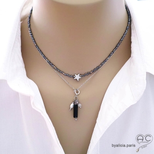 bijoux pierre noire argent collier pendentif noir fait sur mesure en France