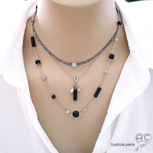 collier ras de cou pendentif créateur onyx noire agate noire argent