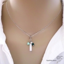 Pendentif breloque jade blanc, argent massif rhodié et gri-gri en pierre semi-précieuse, collier, fait main, créations by Alicia