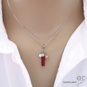 Pendentif breloque cornaline, argent massif et gri-gri en pierre semi-précieuse, collier, fait main, créations by Alicia