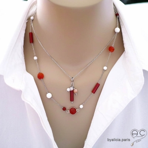 bijoux artisanaux créateur pierre orange collier ras de cou femme cornaline argent fait sur mesure