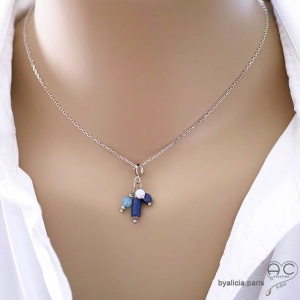 ras de cou bleu pendentif breloque lapis-lazuli argent collier bleu femme fait main créations by Alicia