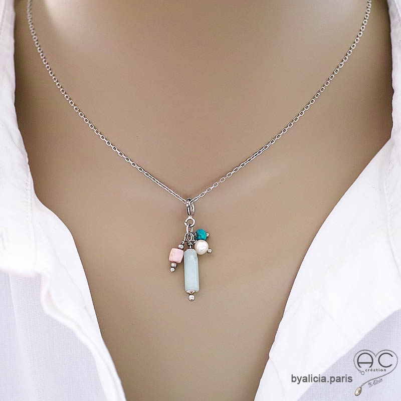 ras de cou pendentif breloque amazonite collier argent massif pierre semi-précieuse fait main créations by Alicia