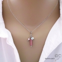 Pendentif breloque rhodonite, argent massif et gri-gri en pierre semi-précieuse, collier, fait main, créations by Alicia