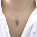 Pendentif breloque lépidolite, argent massif et gri-gri en pierre semi-précieuse, collier, fait main, créations by Alicia