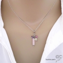 Pendentif breloque quartz rose, argent massif, gri-gri en pierre semi-précieuse, collier, fait main, créations by Alicia