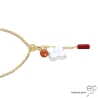 pendentif blanc et rouge femme ras de cou corail nacre or délicat discret artisanal