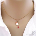 Collier pampilles en nacre et racine de corail, plaqué or, ras de cou, création by Alicia