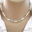 Collier nacre et amazonite, ras de cou, bohème chic, fait man, création by Alicia