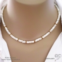 Collier nacre blanche, plaqué or ou argent massif, fait man, création by Alicia