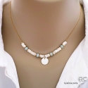 Collier nacre et amazonite, chaîne fine, ras de cou, bohème chic, fait man, création by Alicia