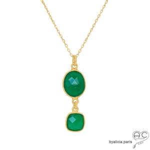 pierre verte onyx agate collier ras de cou pendentif vert plaqué or femme raffiné fait à la main sur mesure