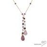 ras de cou cravate rose bordeaux femme pierre strawberry quartz plaqué or fait sur mesure en France