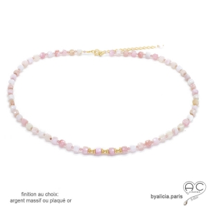 ras de cou opale rose collier plaqué or ou argent massif pierre naturelle rose fait sur mesure