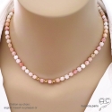 Collier en opale rose facetté cube, pierre semi-précieuse et plaqué or ou argent, création by Alicia