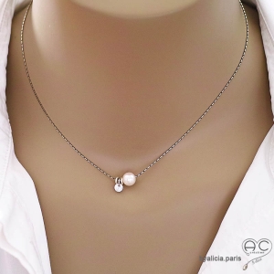 ras de cou perle naturelle femme collier argent perle blanche artisanal fait sur mesure