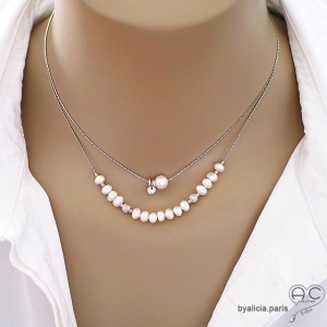 collier ras du cou perles de culture argent massif minimaliste discret idéal pour mariage