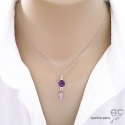 Collier, pendentif améthyste, argent massif, fait main, création by Alicia