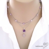 pierre améthyste bijoux artisanaux créateur collier ras du cou choker violet argent fait en France