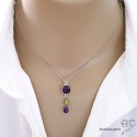 Collier, pendentif améthyste et peridot, argent massif, fait main, création by Alicia