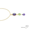 ras de cou violet femme en plaqué or et pendentif améthyste et peridot pierres naturelles violet et verte