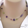 collier ras de cou pierres violet et vert argent améthyste et peridot fait main sur mesure en France