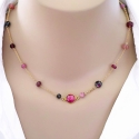 Collier, sautoir, rubis, grenat, tourmaline, chaîne plaqué or, fait main, création by Alicia