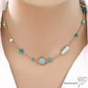Collier, sautoir, amazonite et turquoise, chaîne plaqué or, fin, fait main, création by Alicia