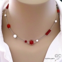 Collier, sautoir, cornaline et agate blanche, chaîne argent massif, fin, fait main, création by Alicia